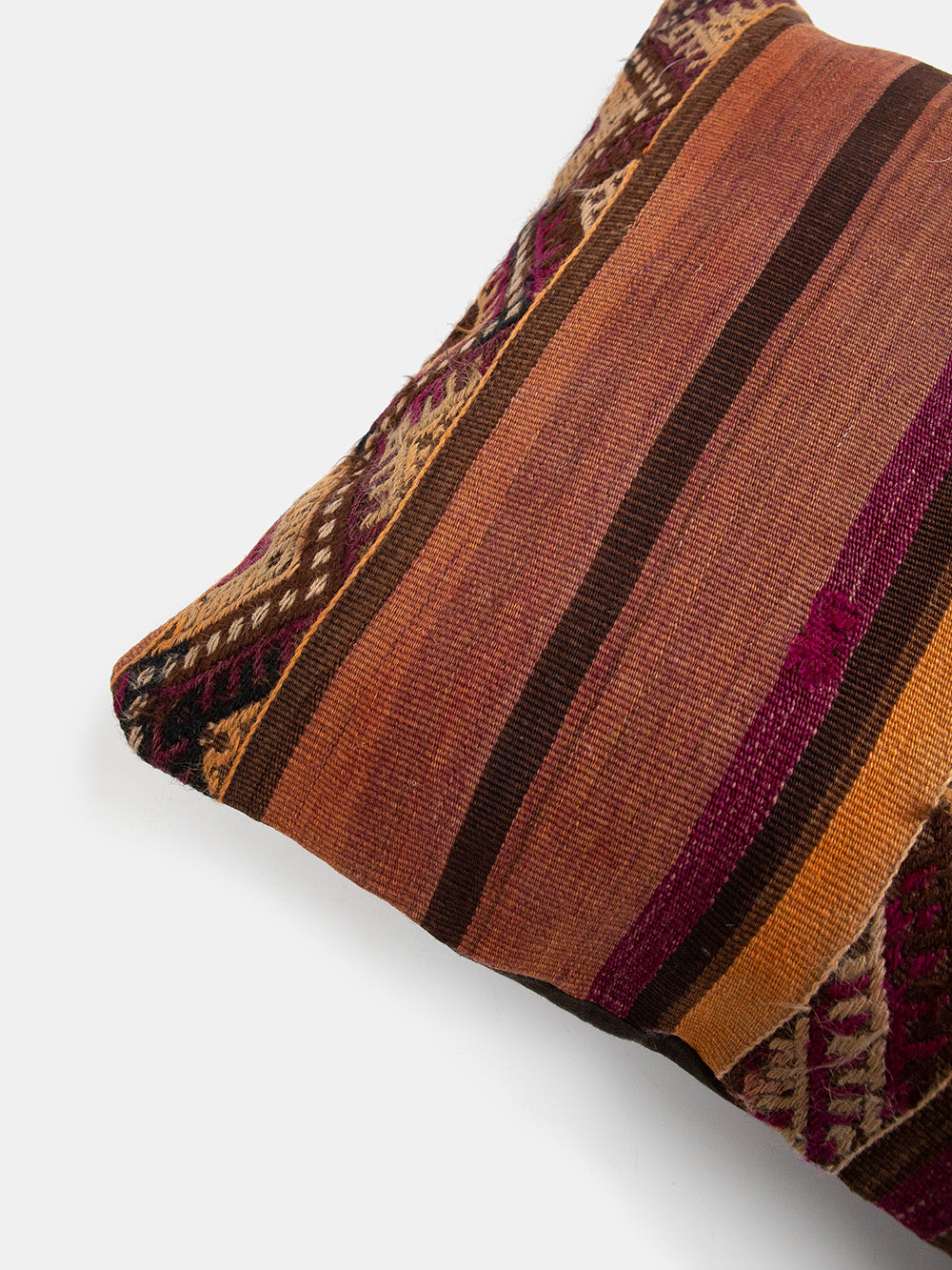 Vintage Kilim Throw Pillow in Brown and Orange Stripe