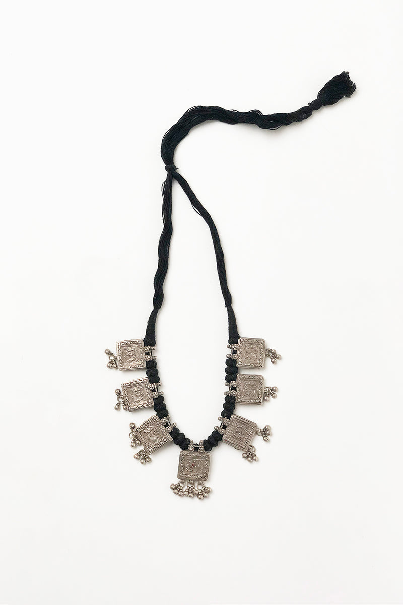 Vintage Indian Silver Square Pendant Necklace