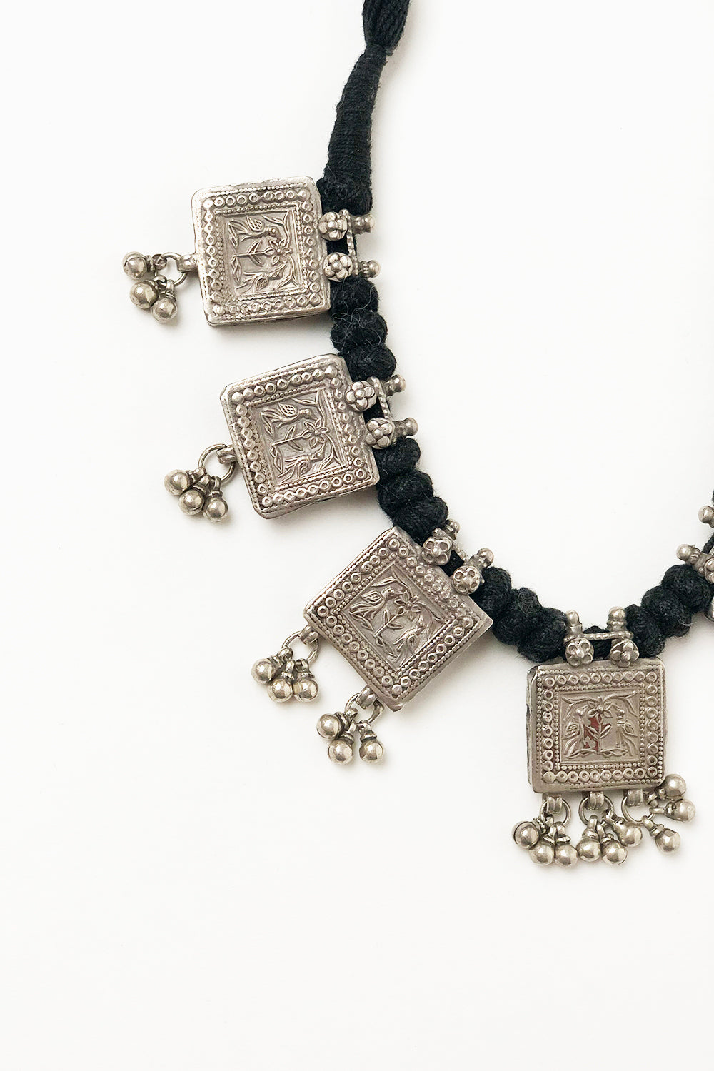 Vintage Indian Silver Square Pendant Necklace