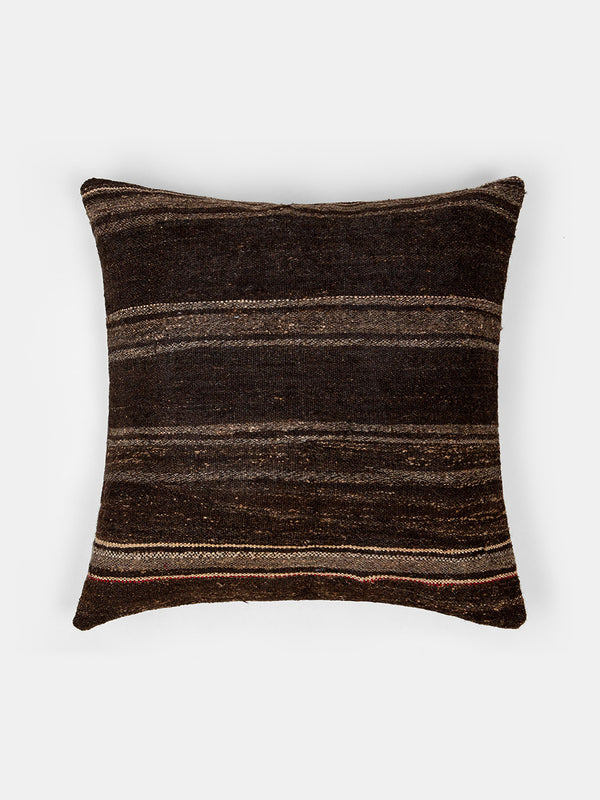 Vintage Turkish Kilim Pillow with Natural and Brown Stripes