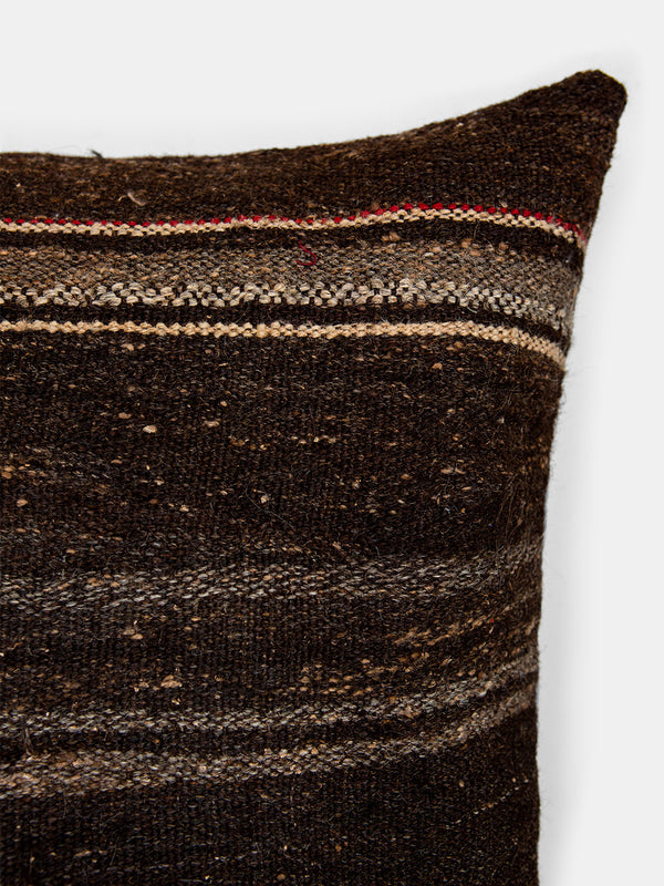 Vintage Turkish Kilim Pillow with Natural and Brown Stripes