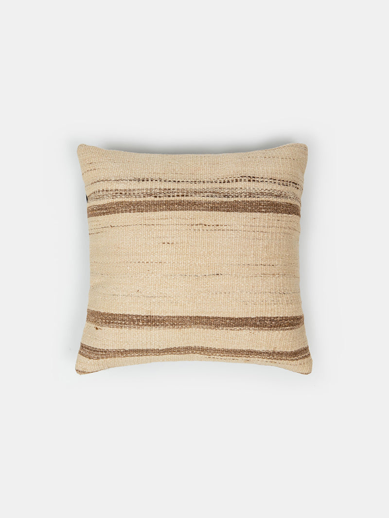 Vintage Turkish Kilim Pillow with Natural and Fawn Stripe