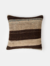 Vintage Turkish Kilim Pillow with Natural and Brown Stripe