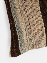 Vintage Turkish Kilim Pillow with Natural and Brown Stripe