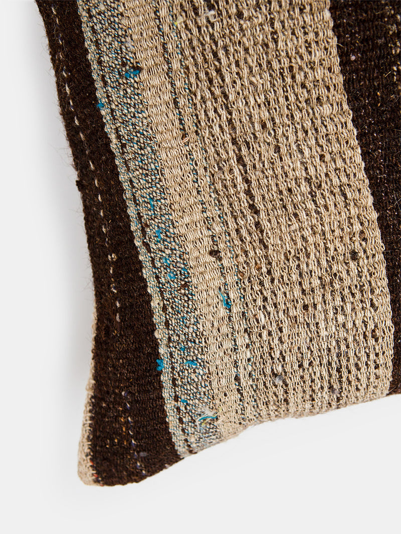 Vintage Turkish Kilim Pillow with Natural and Brown Stripe
