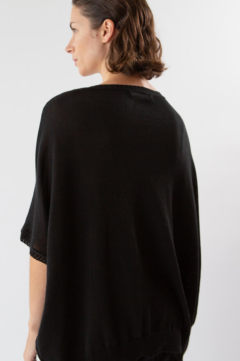 Pima Cotton V Neck Cocoon Sweater in Black