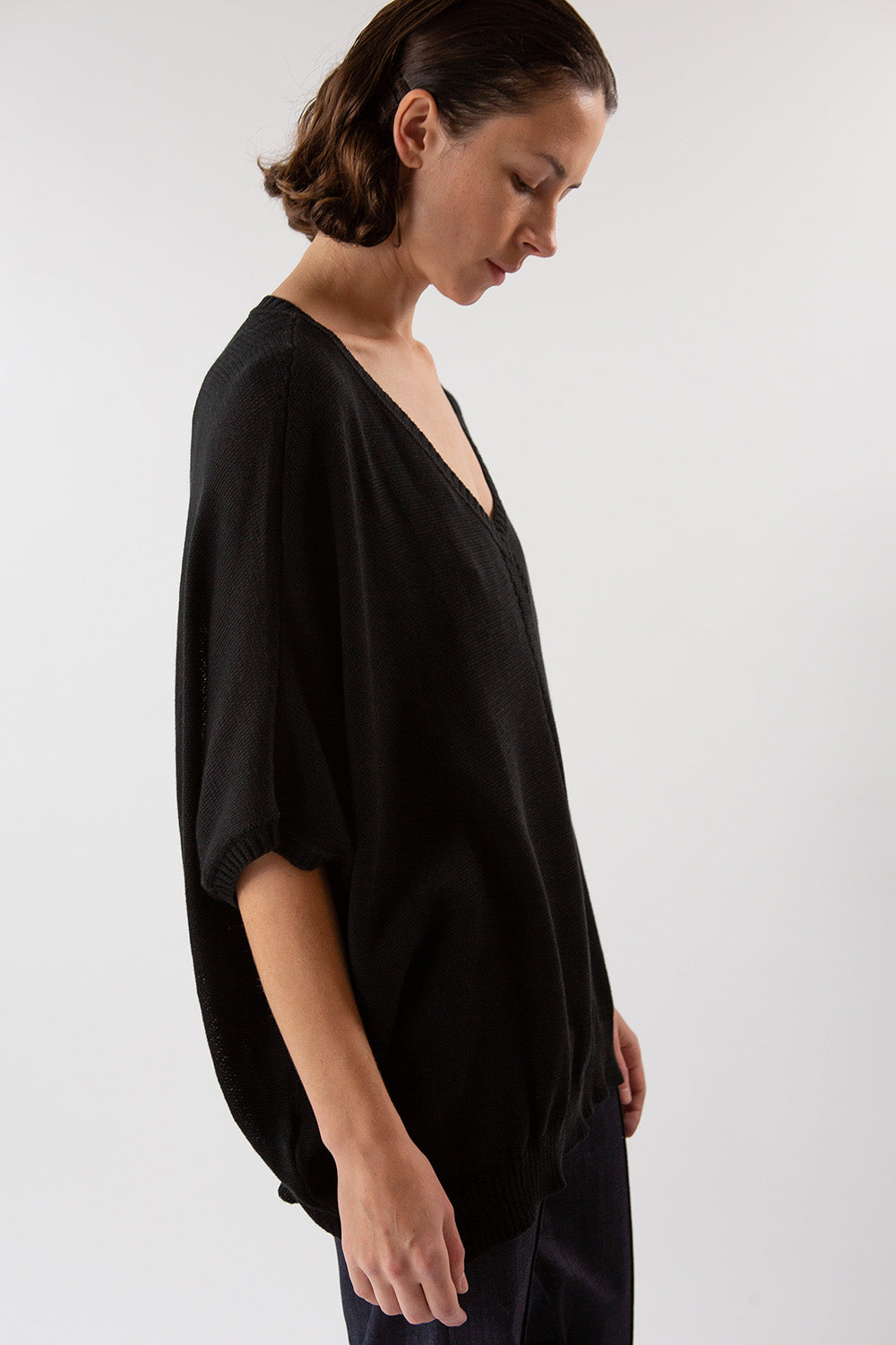 Cotton V Neck Cocoon in Black