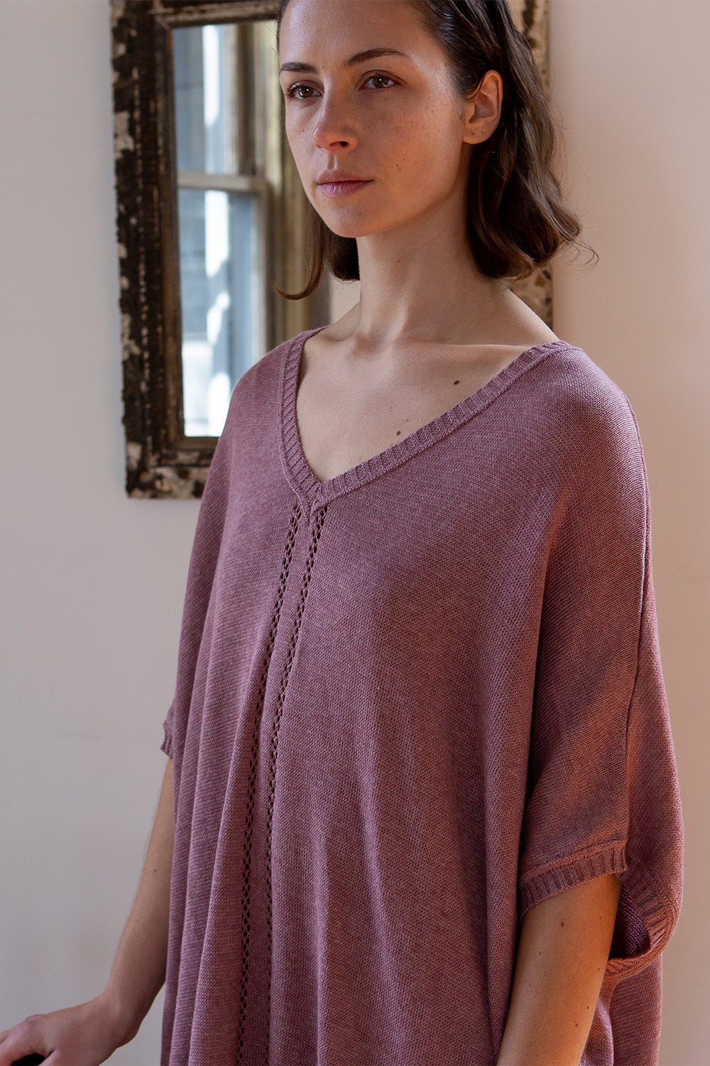 Cotton V Neck Cocoon in Orchid