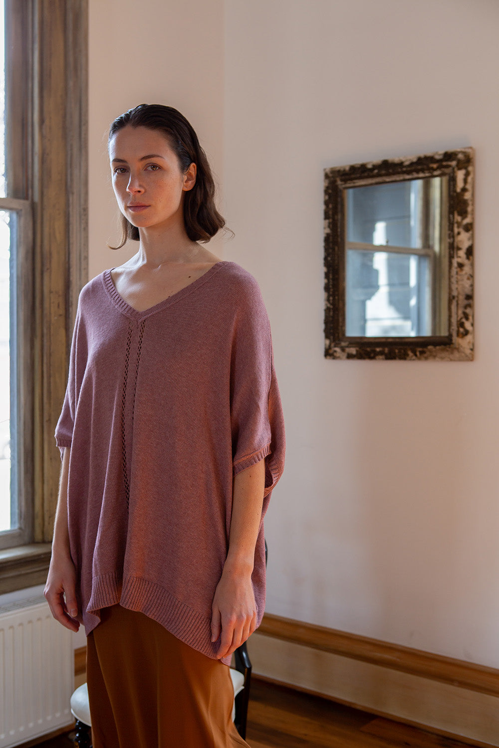 Cotton V Neck Cocoon in Orchid