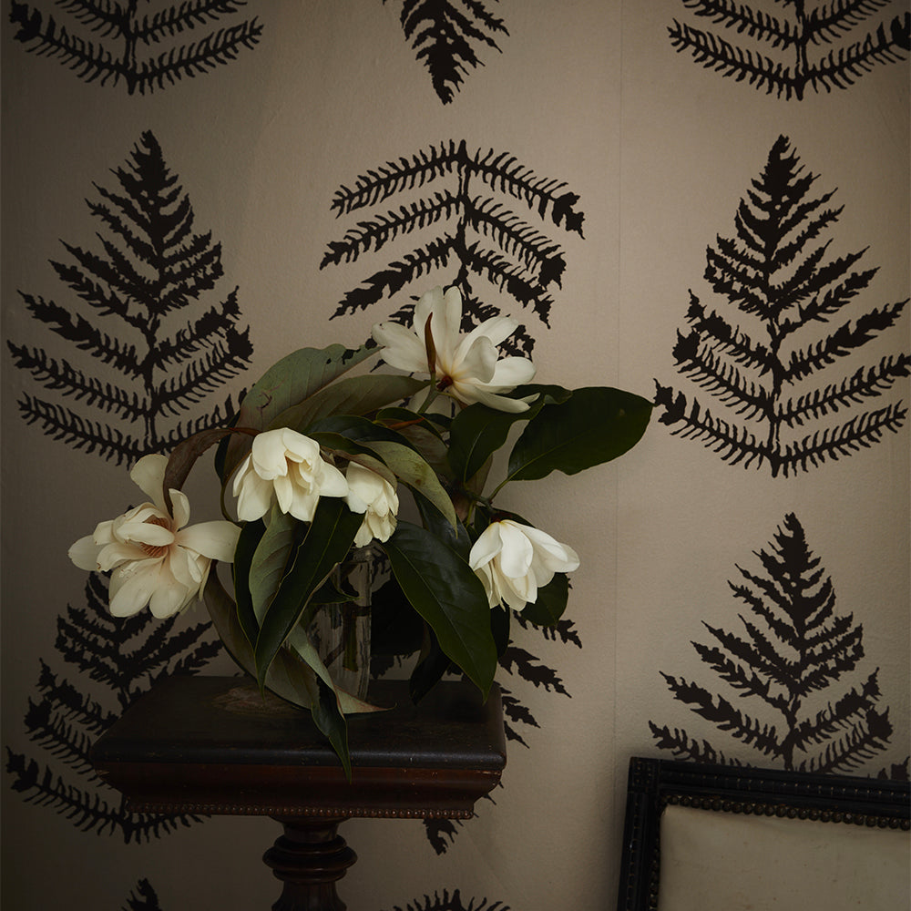 Sample - Fern Wallpaper in Platinum/Chocolate