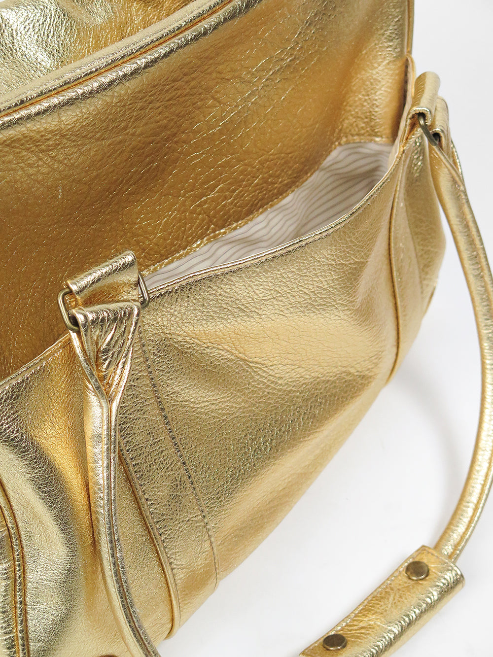 Erica Tanov | Egon Leather Weekender - Metallic Gold Cowhide Leather
