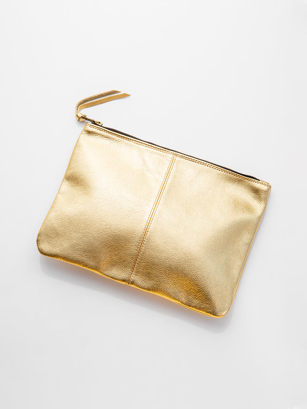 Elke Leather Zip Clutch in Gold