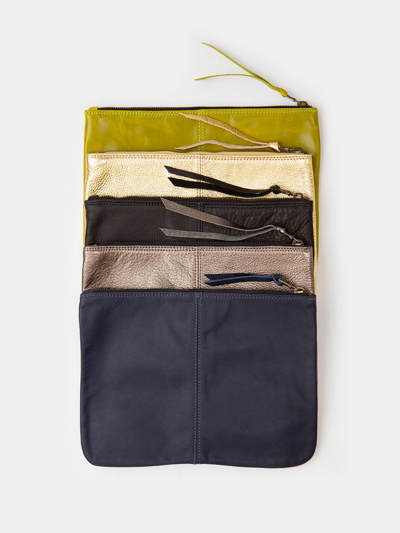 Elke Leather Zip Clutch in Lichen