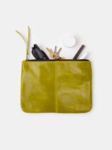 Elke Leather Zip Clutch in Lichen