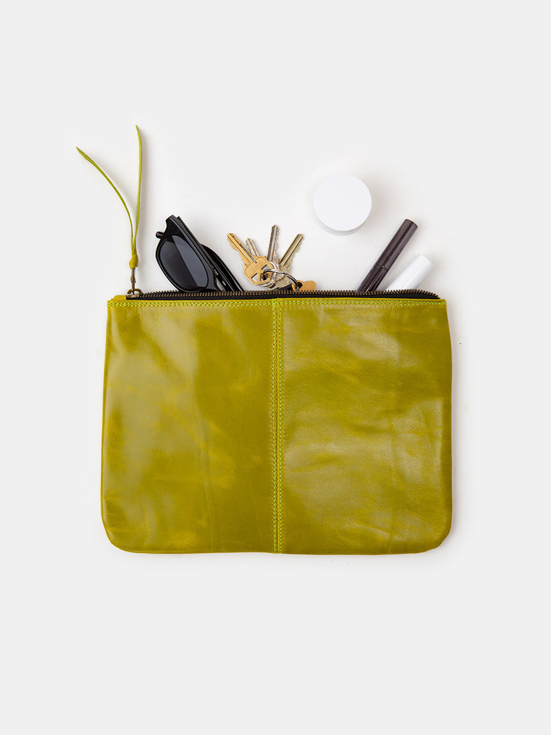 Elke Leather Zip Clutch in Lichen