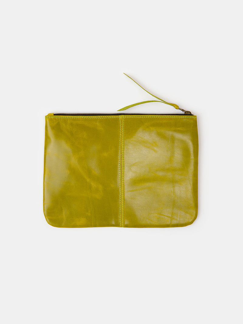 Elke Leather Zip Clutch in Lichen